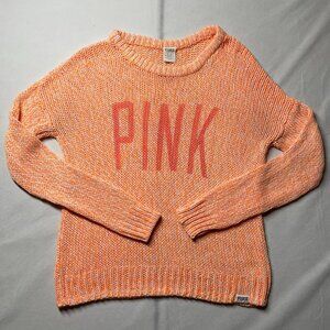 PINK Victoria's Secret Womens Bright OrangeAcrylic Preppy Pullover Sweater Sz M